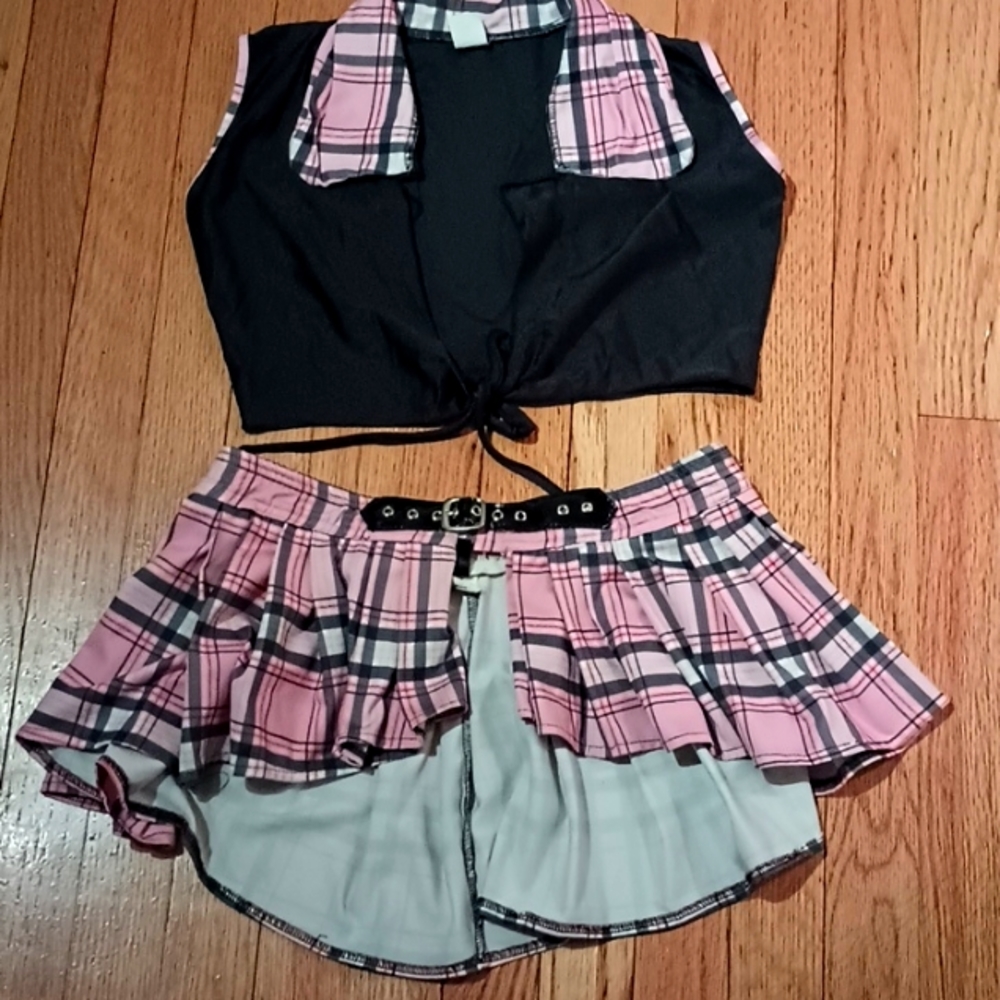 Vintage schoolgirl outfit pink and black